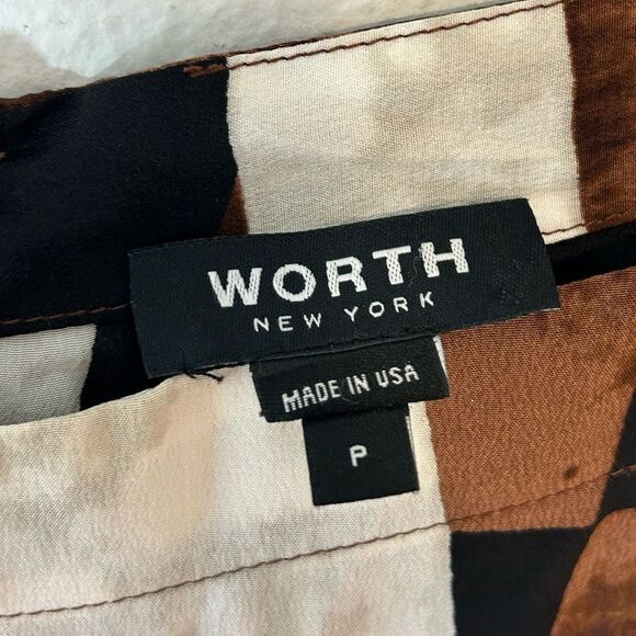 Worth petite ladies dress brown black off white sheath faux wrap silk career - Picture 2 of 13